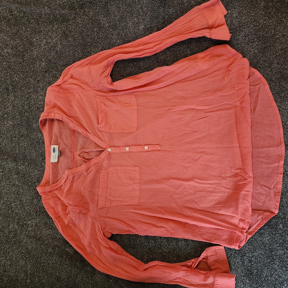 Women's Coral Button-Up Top